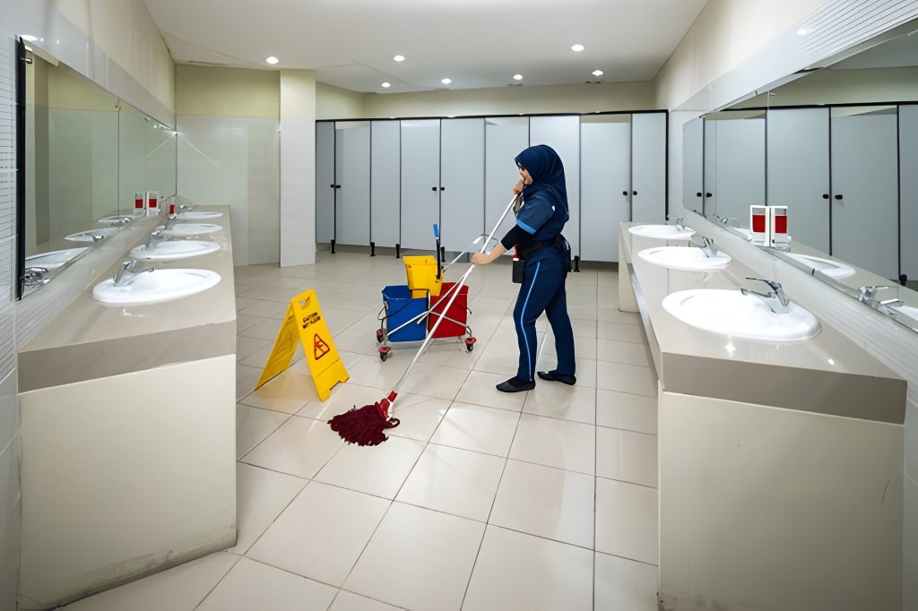 Cleaner mopping hospital operating room