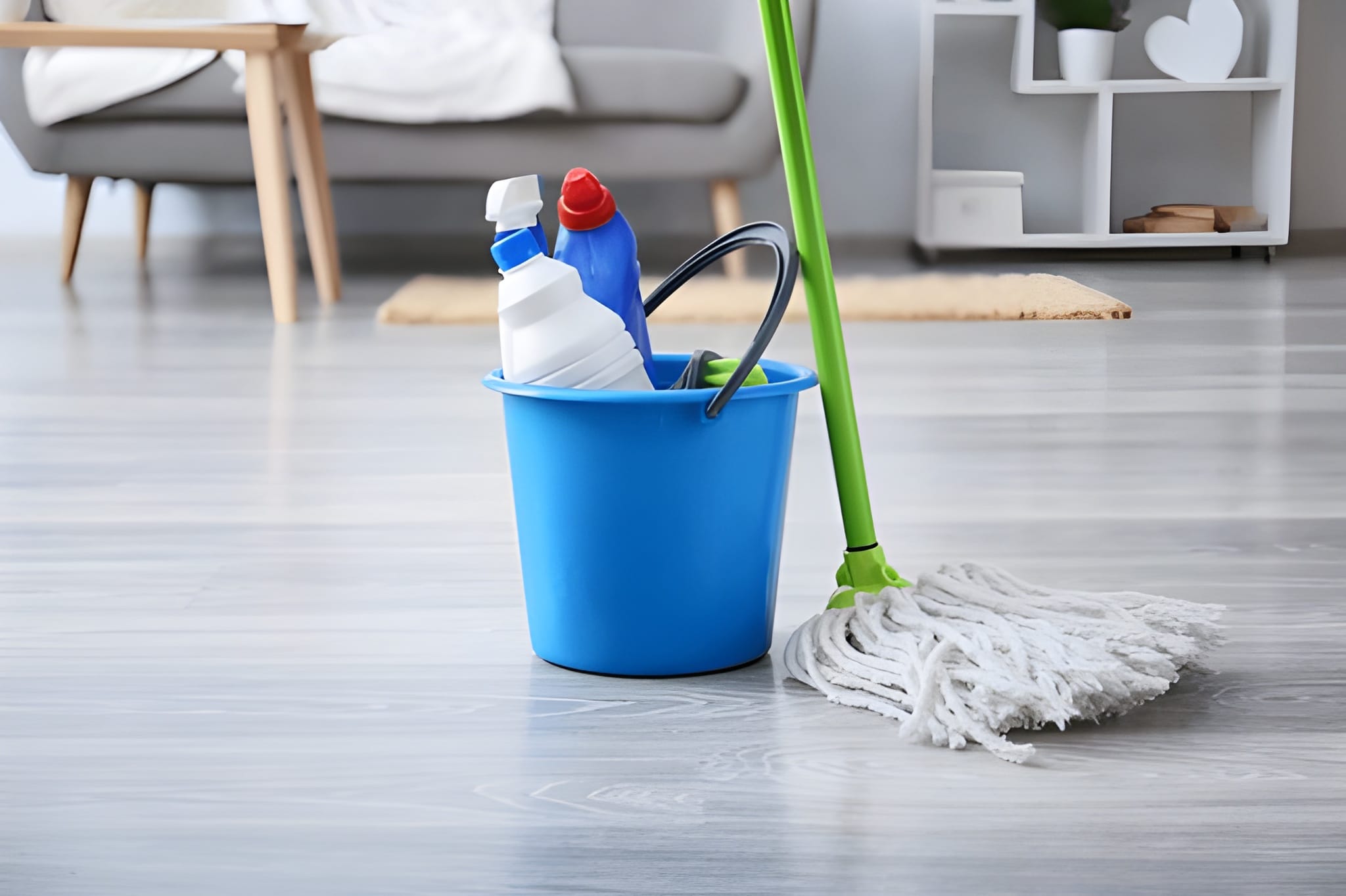 Green mop and eco-friendly cleaning products